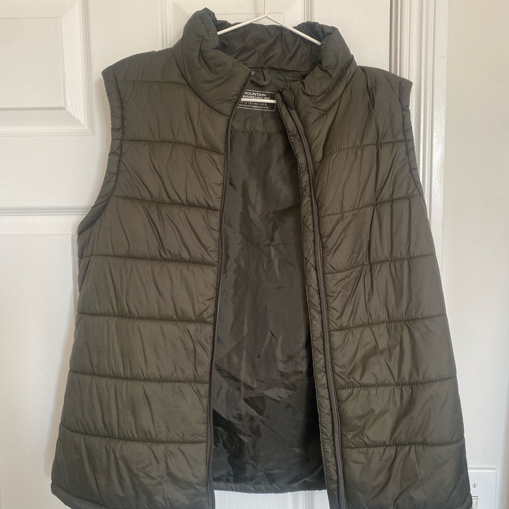 Green Quilted Puffer Vest with High Collar